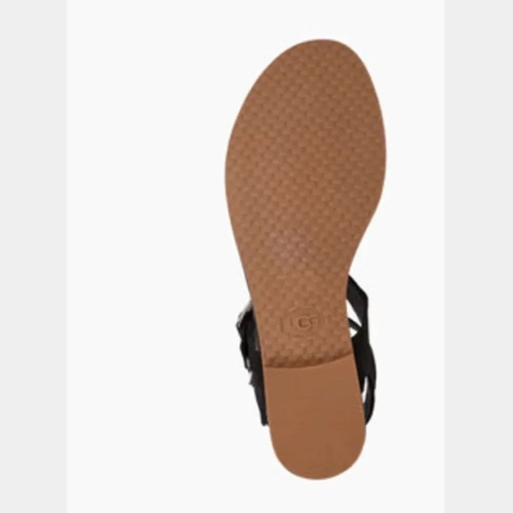 NIB $135 UGG Lecia Black Leather Ankle Wrap Sandal in size 7!